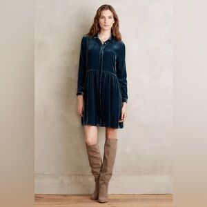Anthropologie Moulinette Soeurs Aelish Velvet Shirtdress | Slate | Size S